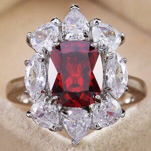 💞Red Oval Ruby Bright Romantic CZ Ring for Women, GPMB1439